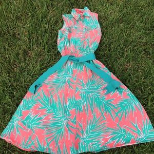 Vintage Salmon Teal Tropical Summer Dress Small XS